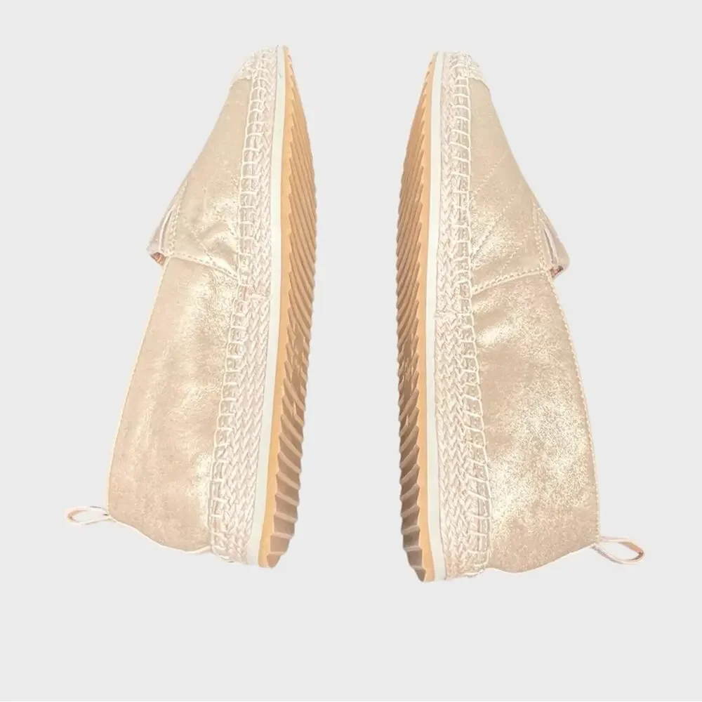 Crown Vintage Cadenne Espadrille Slip-On Shoes 9.5 M Gold Metallic Flats Boho